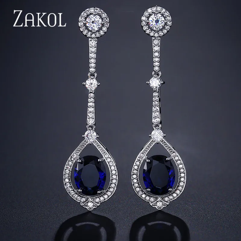 ZAKOL Роскошные циркониевые женские длинные висячие серьги модные в форме люстры