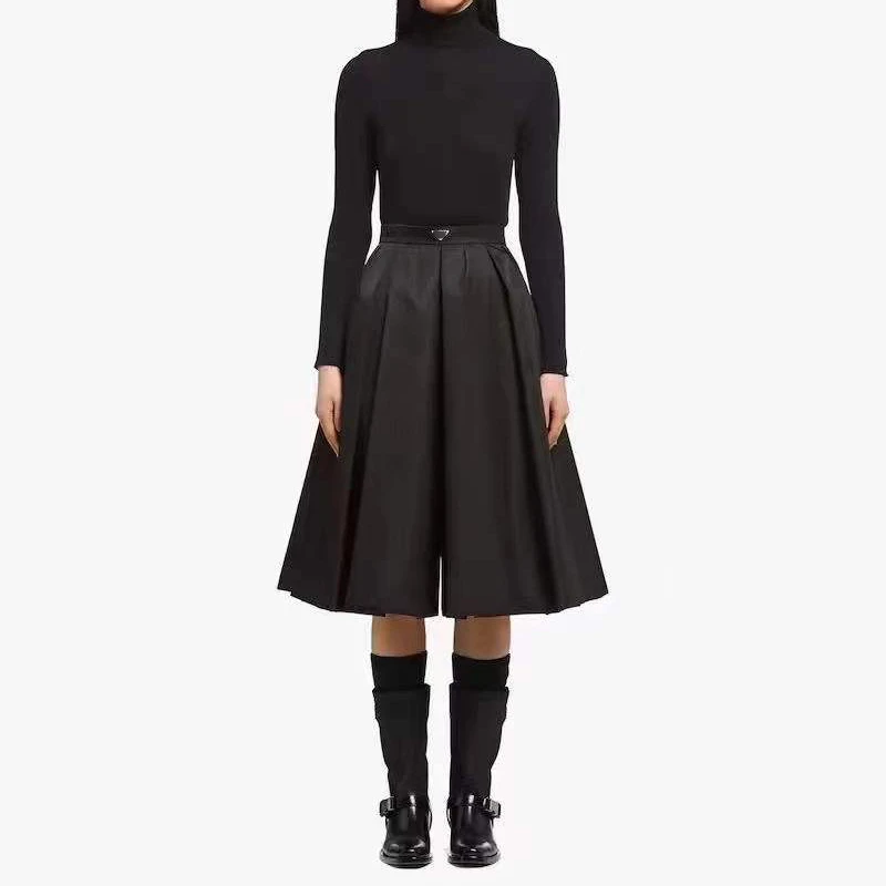 

Spring/Summer 2022 new style buckle nylon lace-up skirt big-name women's black commuter pleated high-waist a-line long skirt