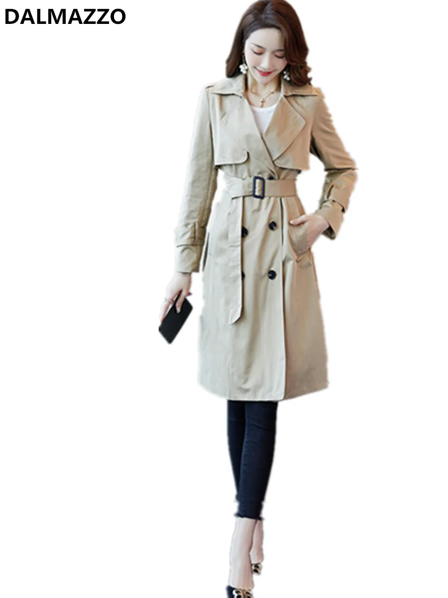 Женская двубортная ветровка без бретелек Женский Повседневный длинный тренчкот