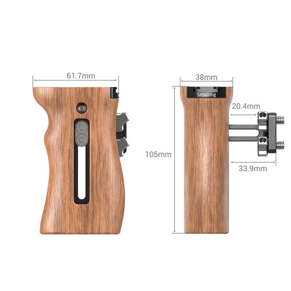 SmallRig DSLR Handgrip For Universal Camera Cage Wooden Side Handle Featuring Two 1/4&quot Thread Holes With 18mm Distance -2093 |