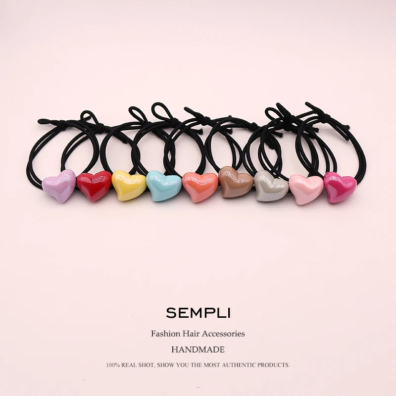 Sempli 7 карамельных цветов Смола Любовь Сердце нейлон высокая эластичность Резиновая лента Детская повязка для волос повязка на голову аксессуары для скручивания