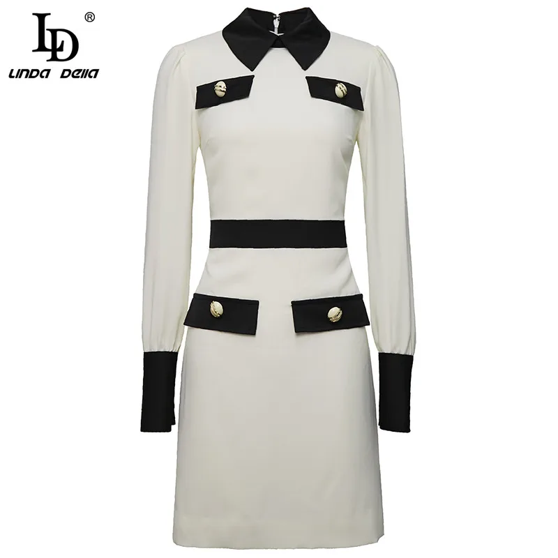 

LD LINDA DELLA 2021 модное подиумное летнее короткое платье для женщин с отложным воротником и длинным рукавом, женское элегантное мини-платье