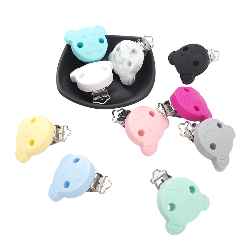 Chenkai 50PCS Silicone Bear Clips Baby Animal Pacifier Clip Dummy Smoother Holder For DIY Infant Chewable Pacifier Chain Gift