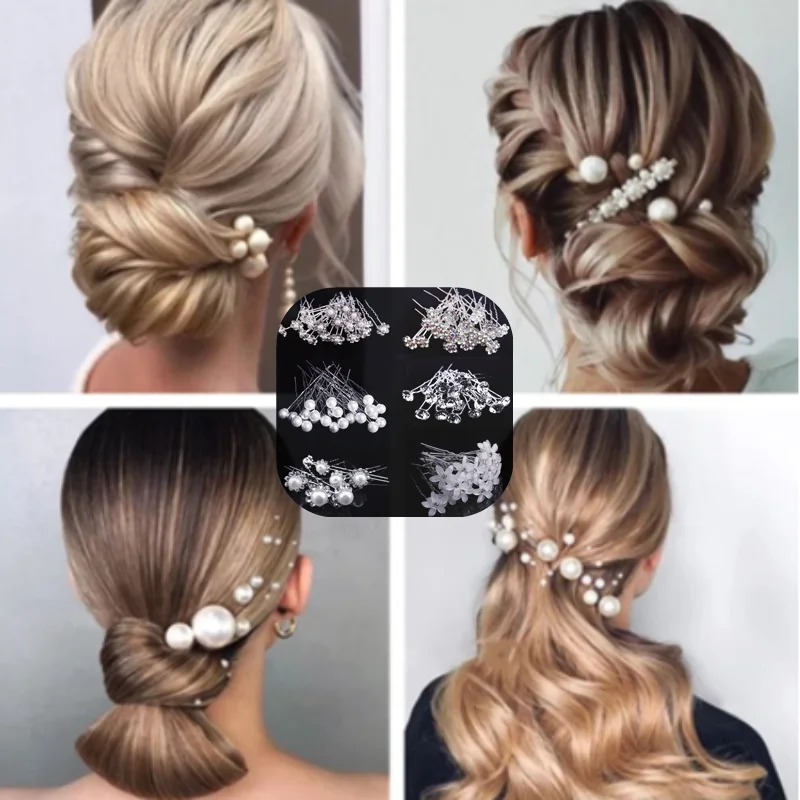 

20 Pcs Bridal U-shaped Pin Metal Barrette Clip Hairpins Simulated Pearl Tiara Hair Accessories Wedding Hairdressing Design Tools
