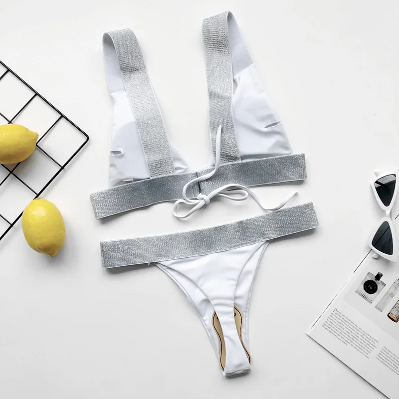 

Women Push Up Pad High Cut High Waisted Swimsuit Bikini Sets Solid Swimsuit TT@88