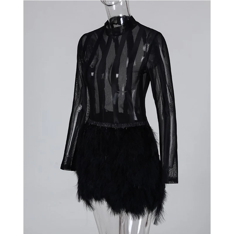 Meihuida женское сексуальное прозрачное Полупрозрачное платье с длинным рукавом из