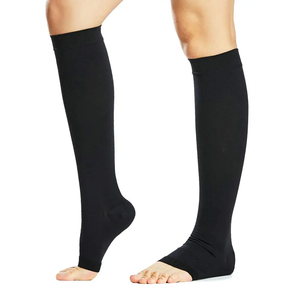 Open Toe Knee High Calf Compression Socks Women &amp Men Firm 20-30 mmHg Graduated Support for Varicose Veins Edema Flight |