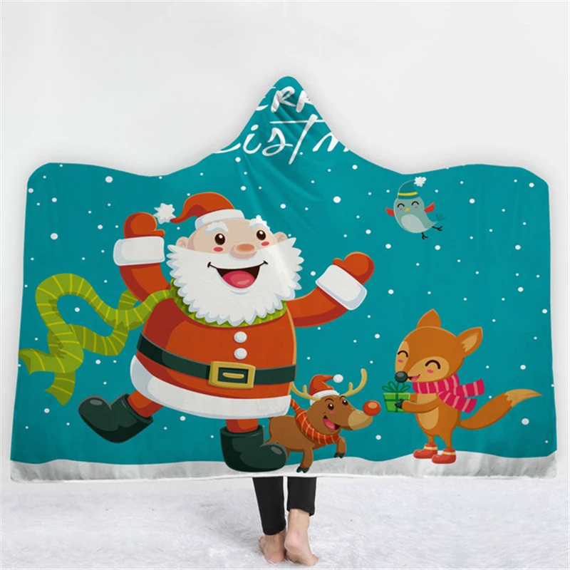 Рождественское покрывало бархатное мягкое одеяло с капюшоном и аниме-принтом