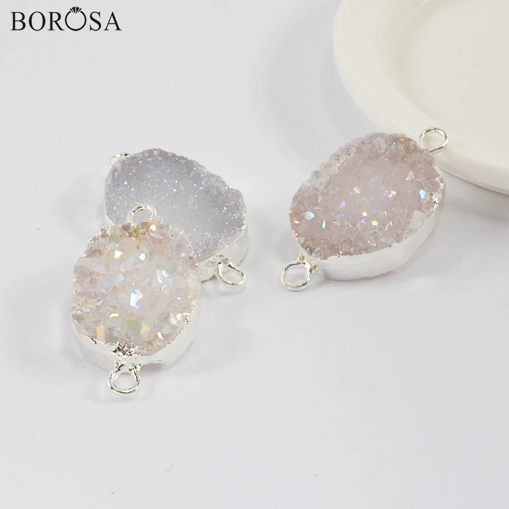 

Silver Color Natural Agates Titanium AB White Druzy Bracelet Fittings Natural Druzy Necklace Pendant Gems Stone Beads S1992