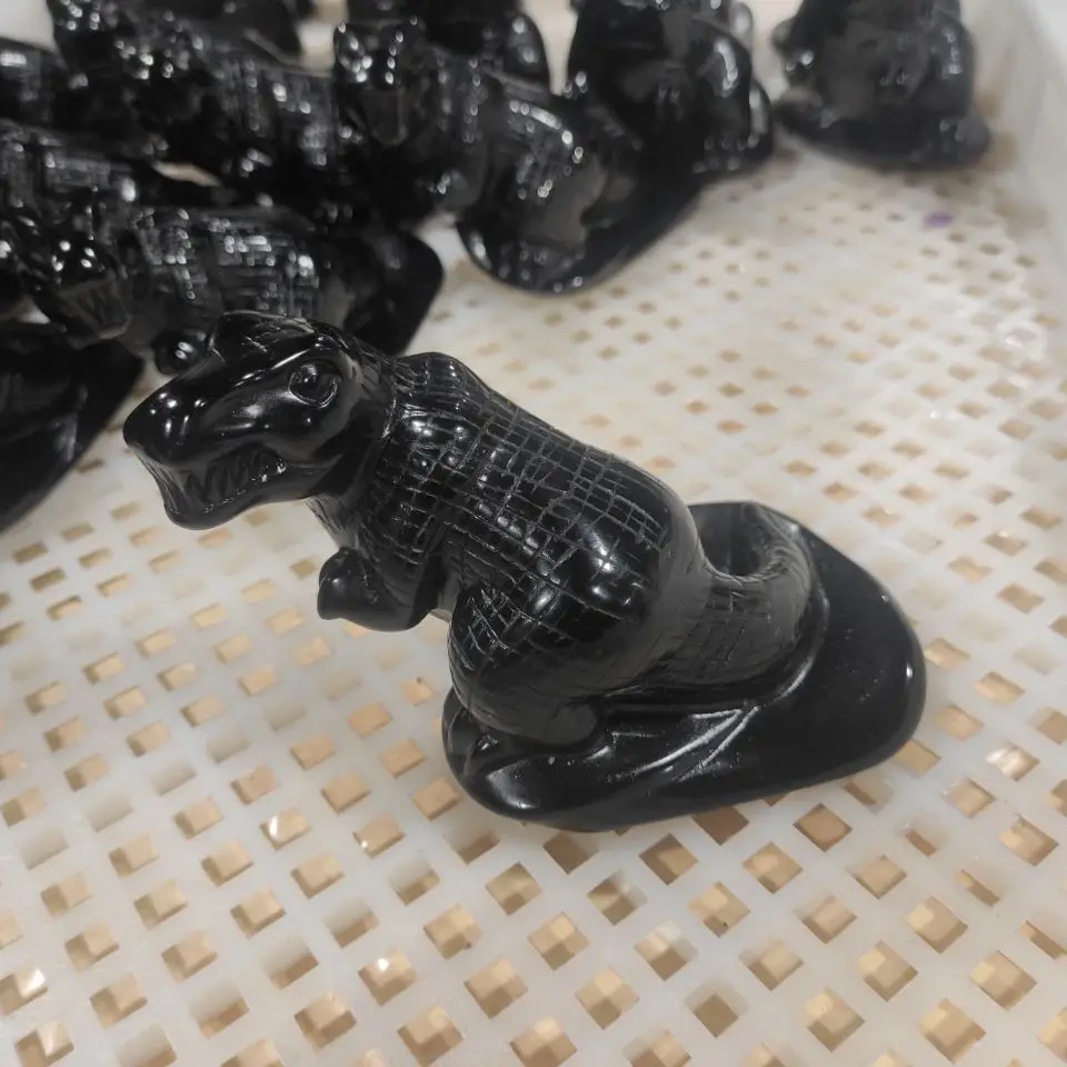 

1pcs Natural Obsidian dragon Hand Carved Tyrannosaurus rex Polished Crystal Healing Stone Home decoration Art Collectible Figur
