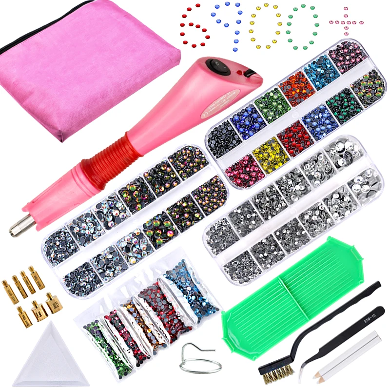 

Various Shapes Rhinestones Set Hotfix Glitter Crystal Clear EU/US PLUG Iron On Applicator Accessories For Clothing Decorations
