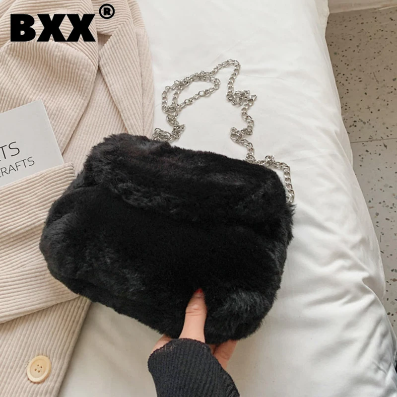 

[BXX] Woman New Brand Chain Plush Small Square Bag Personality All-match Crossbody Shoulder Bag Fashion Tide Winter 2021 GF1207