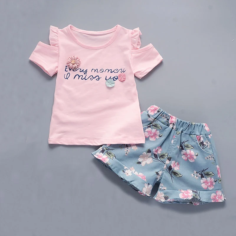 Комплект одежды для маленьких девочек BibiCola летняя Красная футболка с цветочным