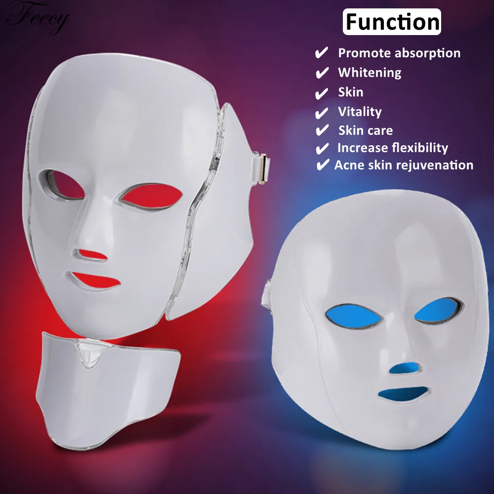 3/7 цветов фотон Электрический светодиодный маска для лица с терапией на шее