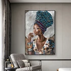 Черная Золотая Обнаженная Африканская женщина с изысканным головным убором картина маслом на холсте плакаты и принты Скандинавская Настенная картина