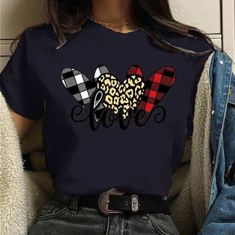 

Love Heart Leopard Print Women T Shirt Short Sleeve O Neck Loose Women Tshirt Ladies Tee Shirt Tops Clothes Camisetas Mujer