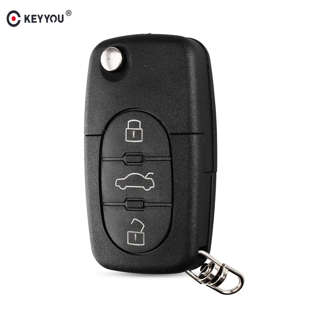 KEYYOU замена 3 кнопки флип ключи чехол в виде ракушки брелок для Audi TT A4 A6 A8 Quattro с лезвием CR1620