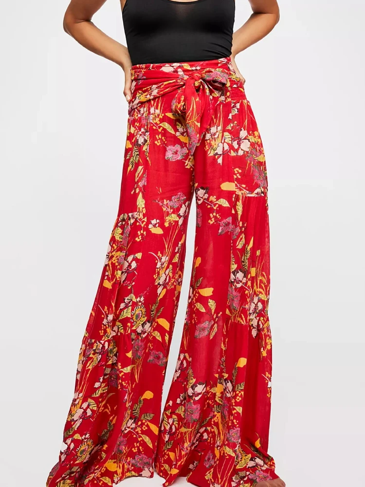 

Women Casual Loose Wide Leg Pants Vintage Print Pant Spring Summer 2022 Holiday Trousers Oversized High Waist Pantalones Femme