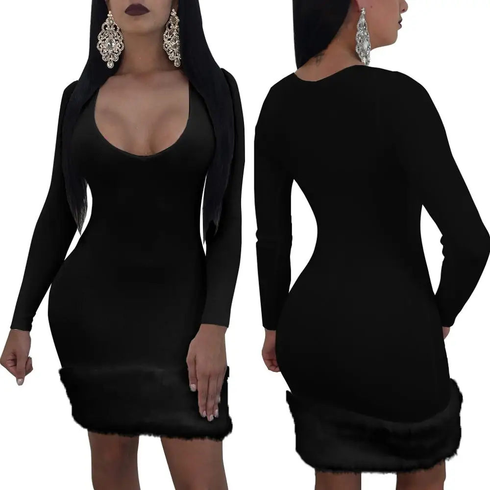 Bikitique лоскутное платье из кроличьей шерсти круглый вырез длинный рукав плотная