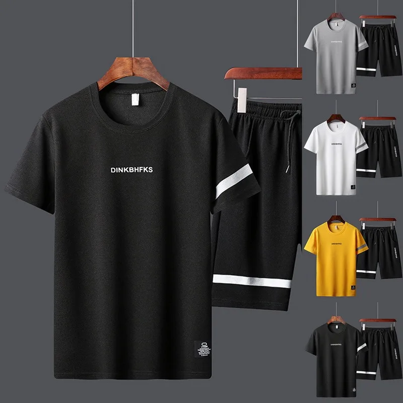 Костюм мужской спортивный из 2 предметов футболка с принтом и короткими рукавами