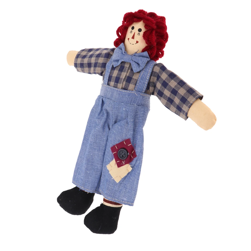 

Lovely 23cm Doll Vintage Cloth Doll Blue Plaid Suspender Trouser Birthday Gifts