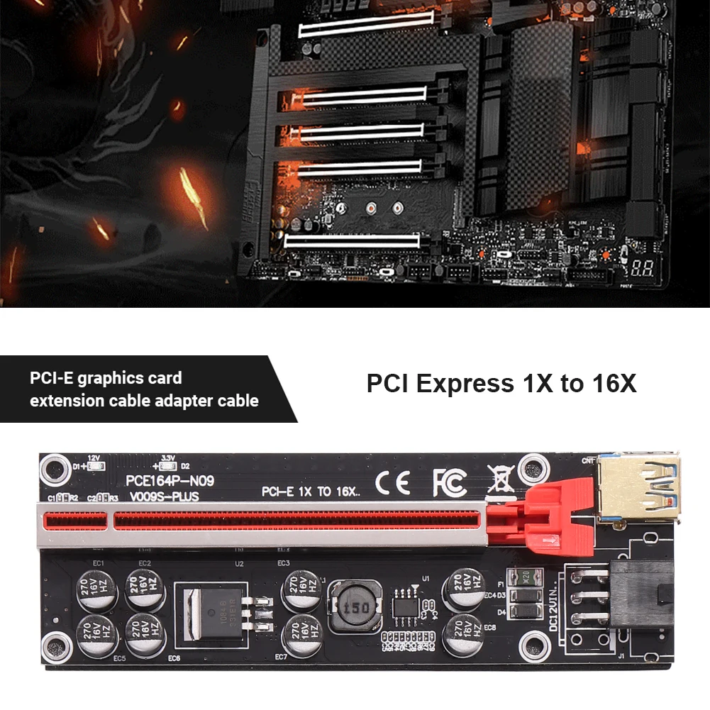 

VER009Splus USB 3.0 Cable PCI Express Riser PCIE 1X to 16X Extender SATA 15Pin to 6pin Adapter Card for Miner Bitcoin Mining