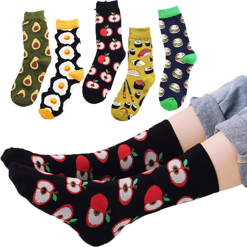 Fashion personality funny long socks ladies casual warm long cotton happy pop hip hop style street tide avocado egg couple socks