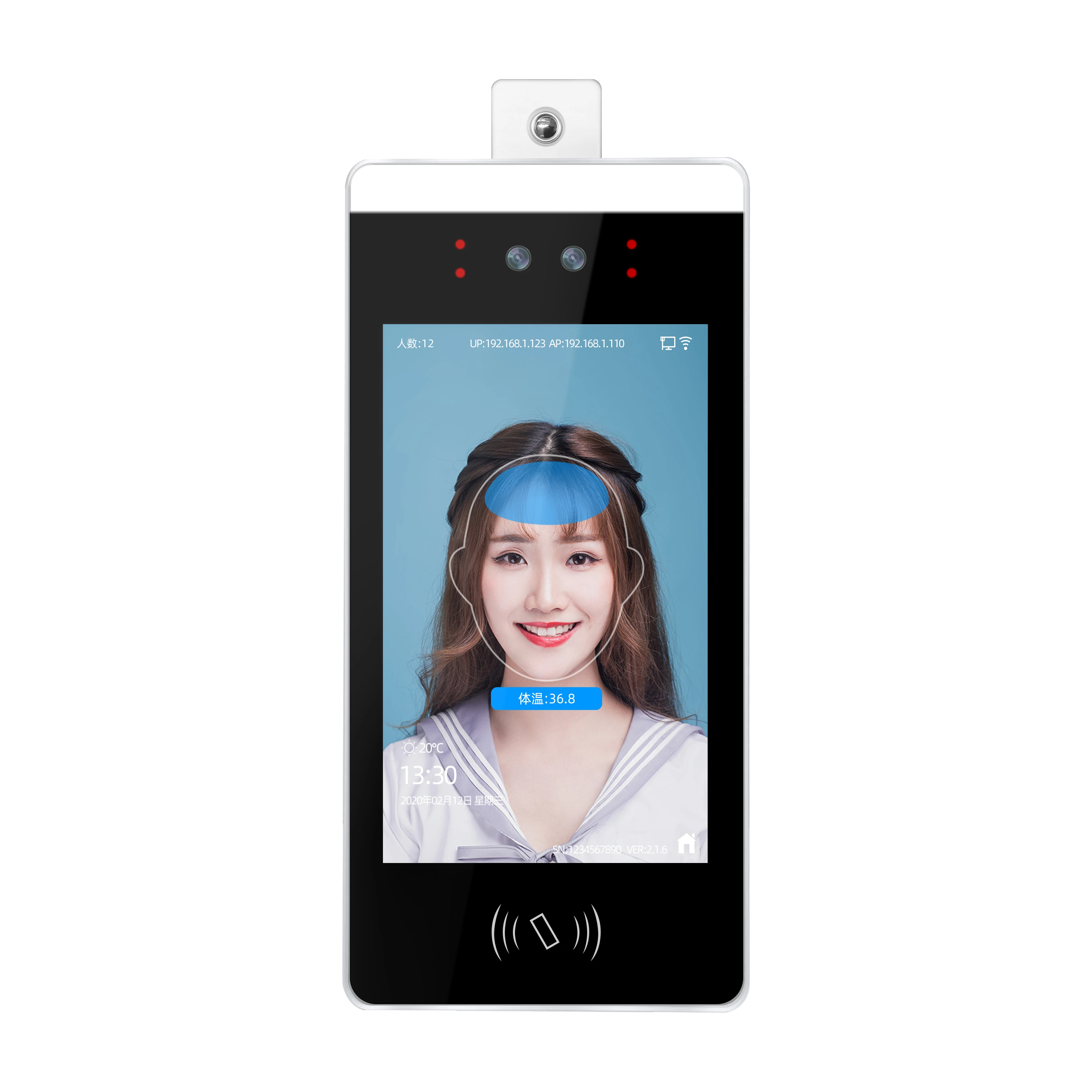 10 inch Monitor Face Facial Recognition Body Temperature Measuring IR Thermal Camera RFID/IC Card Access Control Entrance System