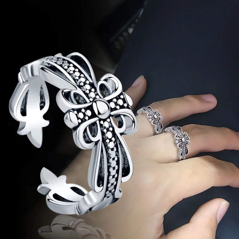 

925 Sterling Silver Fashion Jewelry High Quality for Men Women's Vintage Rings Thai Silver Rings Cross Personality Couple
