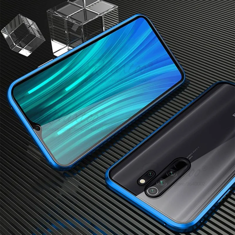 Blue-Transparent Роскошный двухсторонний металлический магнитный чехол из закаленного стекла для samsung Galaxy M30s чехол для телефона Магнитная крышка 360 полная защитная оболочка - Цвет: Blue-Transparent