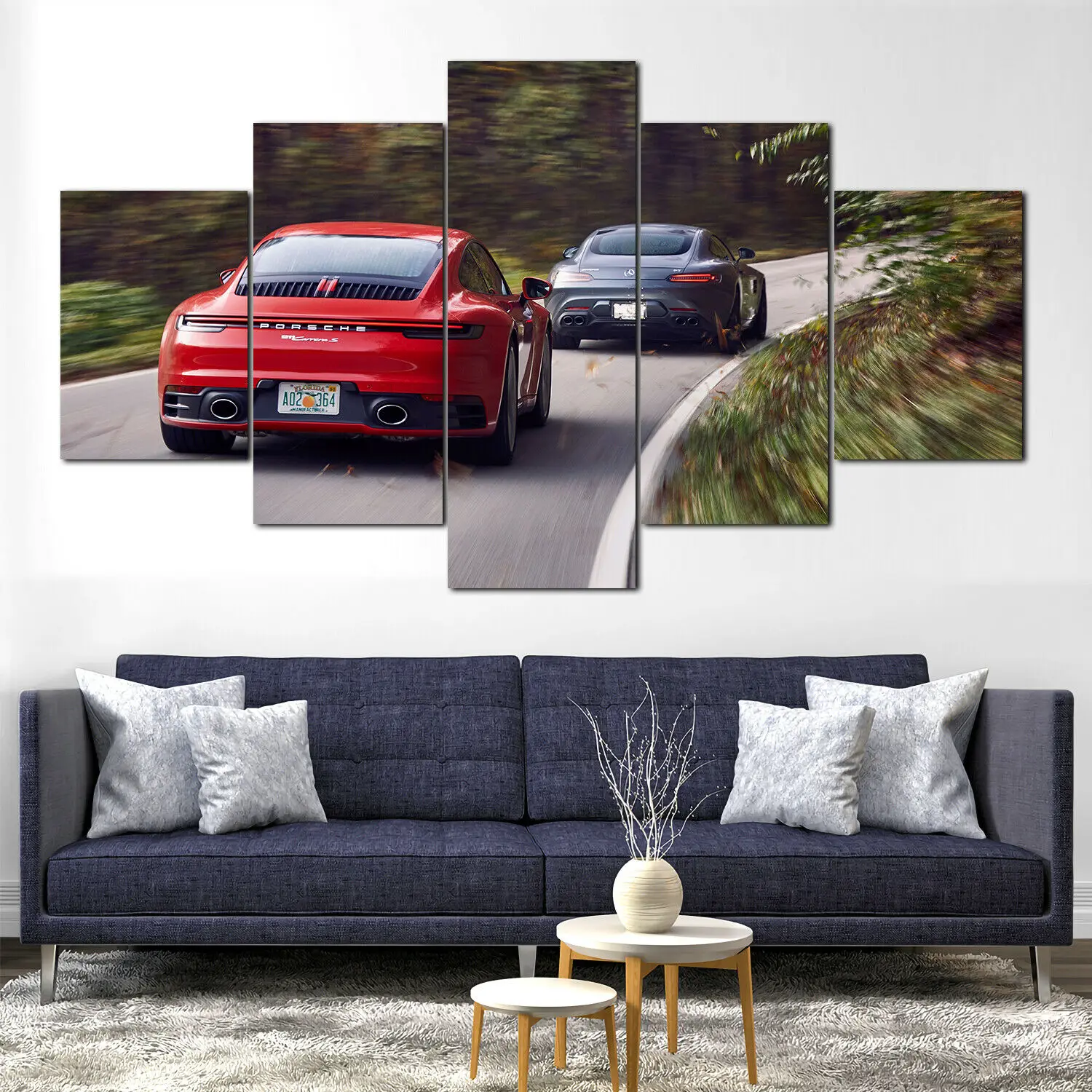 

No Framed 5Pcs Porsche 911 AMG GT Car Modular Wall Art Canvas Posters Pictures Home Decor For Living Room Paintings Decoration