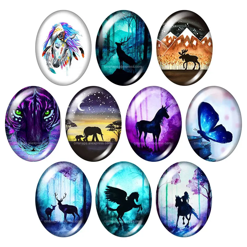 

Love animals Unicorn Fox Wolf tiger Bee Oval 13x18mm/18x25mm/30x40mm mixed photo glass cabochon demo flat back Jewelry findings