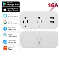 16a us tuya smart wifi plug socket 2 outlets 2 usb ports with timing smart life app remote control works with alexa google home