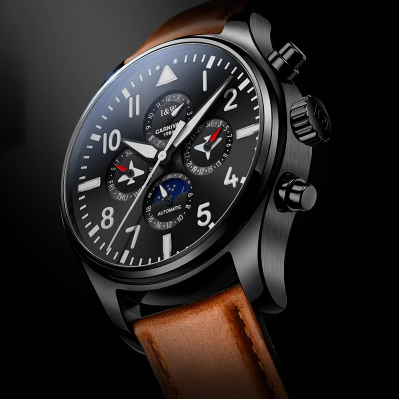 CARNIVAL Fashion Mechanical Watch Men Month 24 Hour Calendar Display Luminous Waterproof Leather Automatic Watches Zegarek Męski
CARNIVAL Fashion Mechanical Watch Men Month 24 Hour Calendar Display Luminous Waterproof Leather Automatic Watches Zegarek Męski