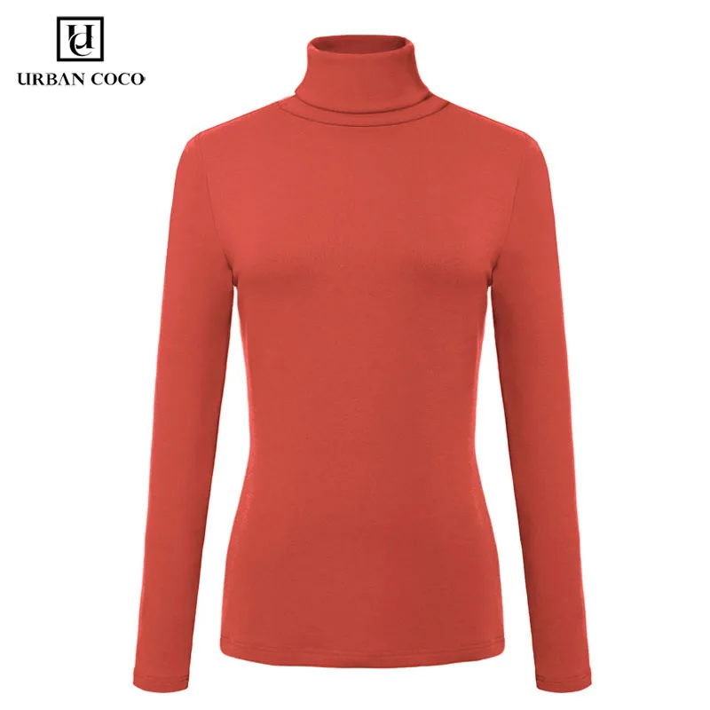 Женская однотонная водолазка Urban CoCo осенняя футболка с длинным рукавом