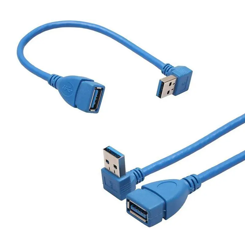 Удлинитель USB 3,0 для мужчин и женщин, угол вверх и вниз-синий(упаковка из 2), 20 см