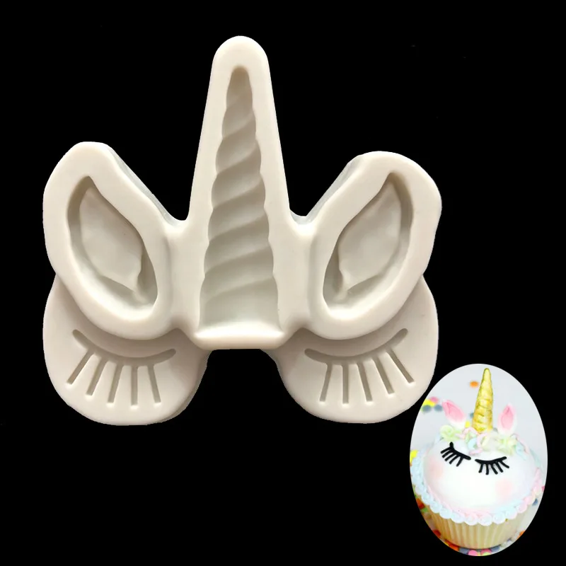 

New Unicorn Chocolate Silicone Mold Turn Sugar West Point Mousse Plug In Ear Eye Horn Spot Wholesale Cake Mould Fondant Molds