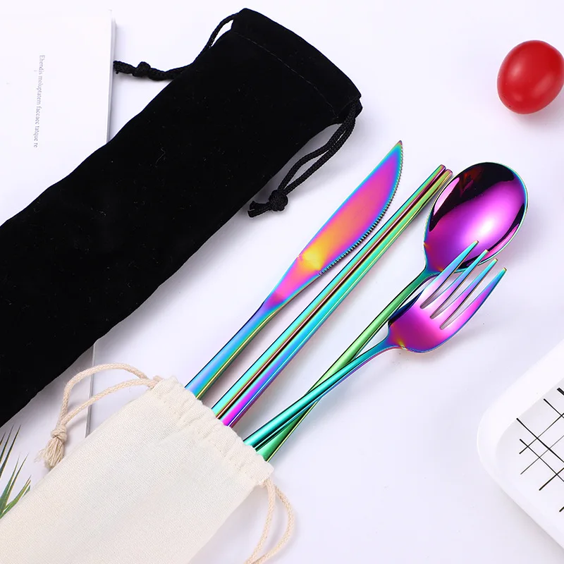 Набор столовых приборов портативный дорожный из нержавеющей стали 304 24