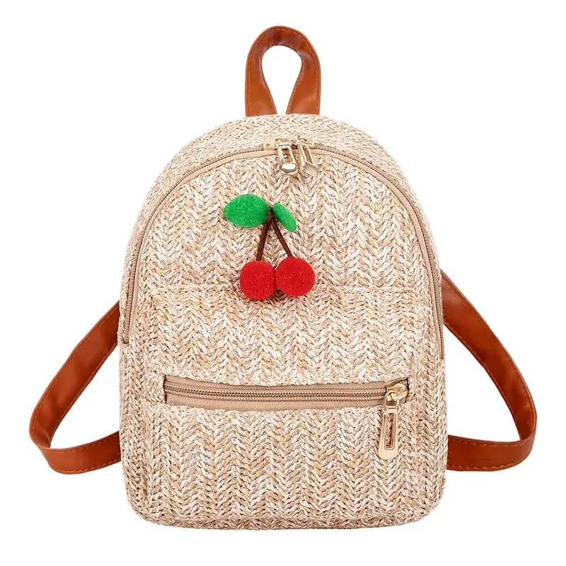 light brown Соломенный женский рюкзак с цепочкой, мини-сумки на плечо, тканевый полая пляжная сумка для девочек, школьный ранец, Модный женский маленький рюкзак, рюкзак - Цвет: light brown