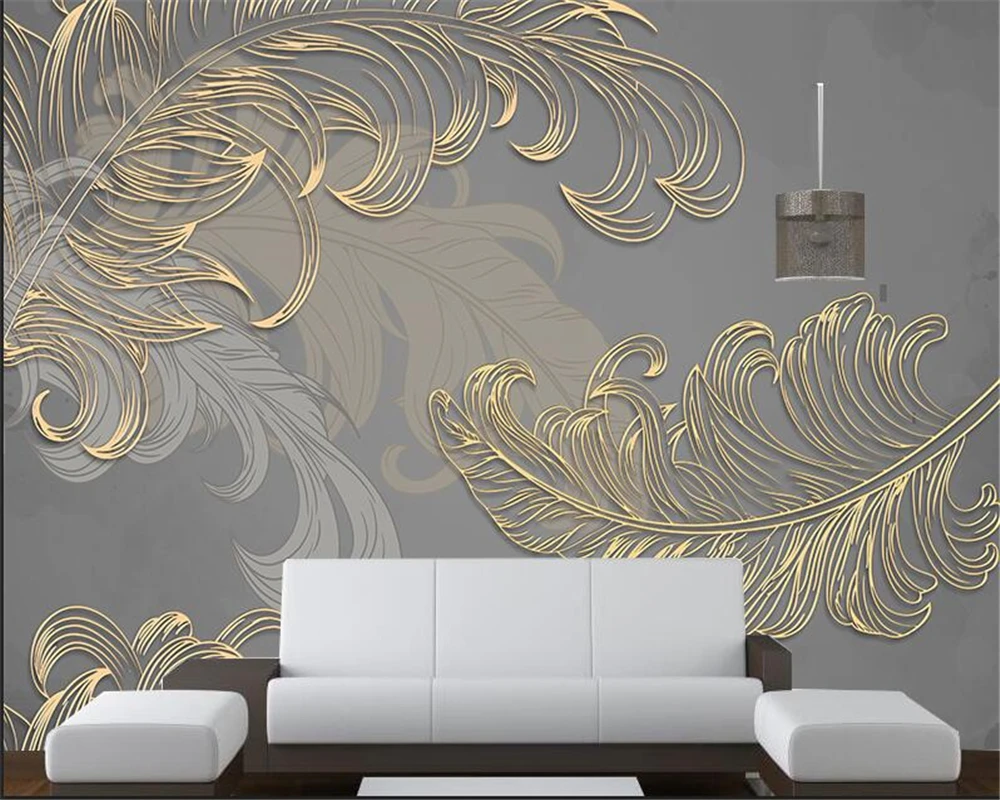 

custom Hand painted feathers Photo mural Wallpaper Living Room Bedding Room Landscape Wall Decor Embossed Wall paper