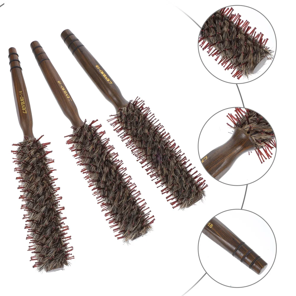 

3Pcs Boar Hairbrushes Curling Hair Brushes Wood Handle Crafted Combs