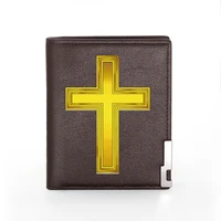 classic christ holy cross printing wallet leather purse for men credit card holder short male slim coin money bags