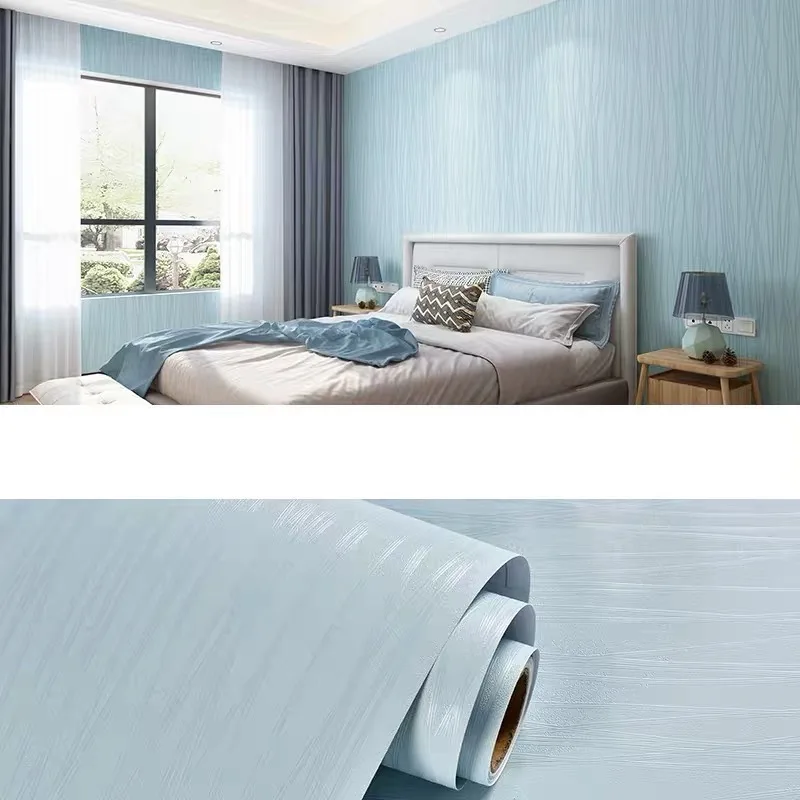 

European Plain Modern Minimalist PVC Wallpapers Bedroom Textures Wall Paper Dining Room Hotel Striped Wallpapers Blue Roll
