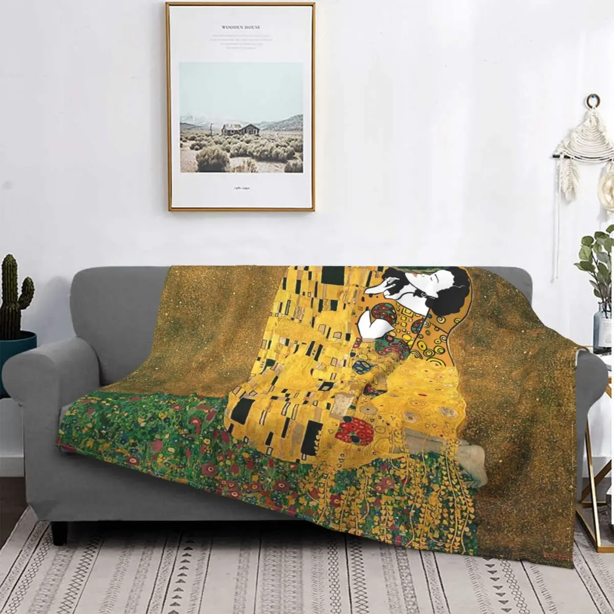 Флисовое одеяло Gustav Klimt зимнее с изображением дерева жизни легкое тонкое для
