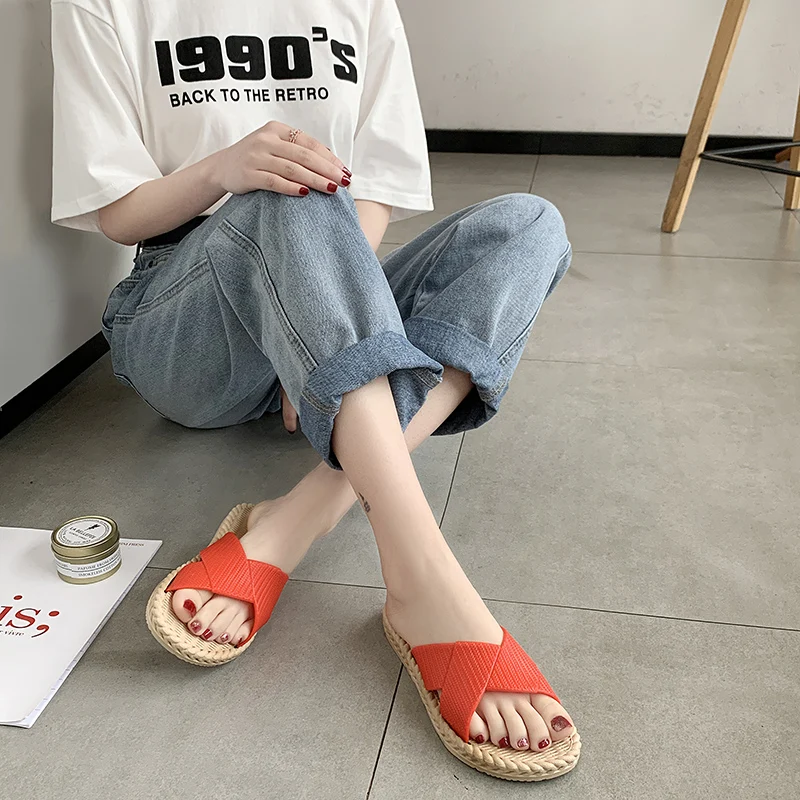 Женские шлепанцы Повседневная пляжная обувь с открытым носком Тапочки рисунком