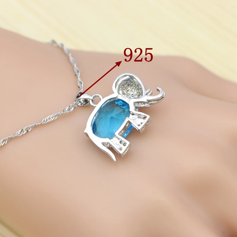 Серебряные 925 Ювелирные наборы для женщин Небесно-Голубой кубический цирконий в