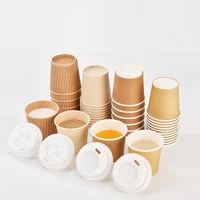 100pcs 4oz kraft paper disposable hot cups insulated ripple sleeves coffee cups with lid for to go chocolate tea and cocoa