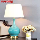 Керамическая Настольная лампа AOSONG, медная, роскошная, бледно-синяя настосветильник лампа Светодиодный лампа для дома
