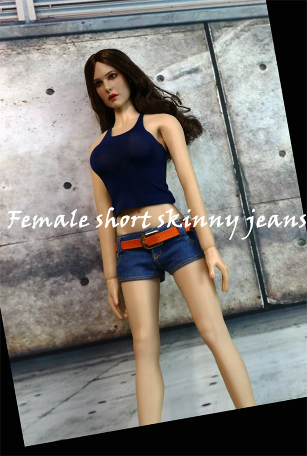 

1/6 Female Sexy Cool Custom Sexy Slim stretch Sling Vest / low waist denim shorts For 12" Action Figure Toys Accessories