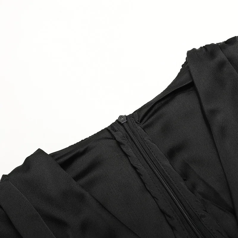 

Korean Long Sleeve Dark V-neck Dress For Women Autumn 2020 New Lantern Sleeves Tie Waist French Short Dress Cc60